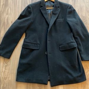 Black John Varvatos 3/4 length coat.